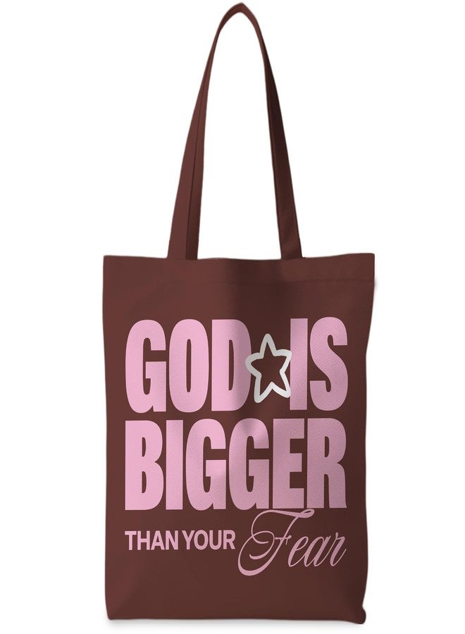 FDHSPAAM Christian Tote Bag for Women, Minimalist Bible Scripture Canvas Tote Bag, Aesthetic God is Bigger than Your Fear Spiritual Religious Reusable Shopping Grocery Bags - Image 1